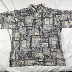 Vintage Go Barefoot Mens Size XL Gray Shirt Tropical Tapa Reverse Print Hawaiian
